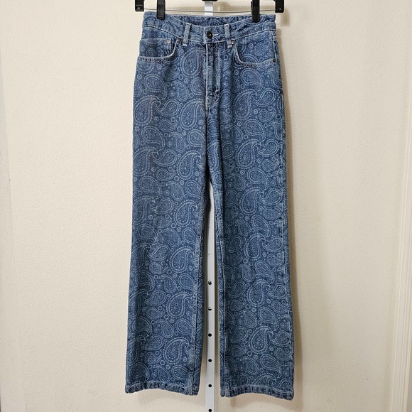 THE RAGGED PRIEST Women's Rapture Paisely Wide Leg Zipper Jeans Sz 24 - Picture 1 of 14